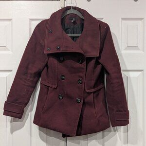 H&M Double breasted boutons Pea coat in burgungy, size 6